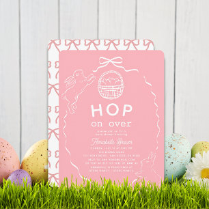 Invitation Sauter par dessus Fille à l'arc rose Lapin Baby Sh