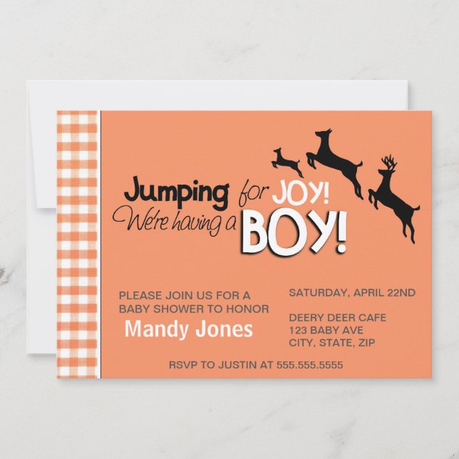 Invitation Sauter pour la joie Nous avons un baby shower garç (Devant)