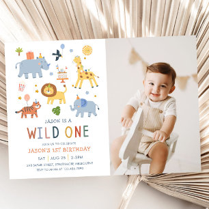 Invitation Sauvage 1er Anniversaire Safari Animaux Mignonne P