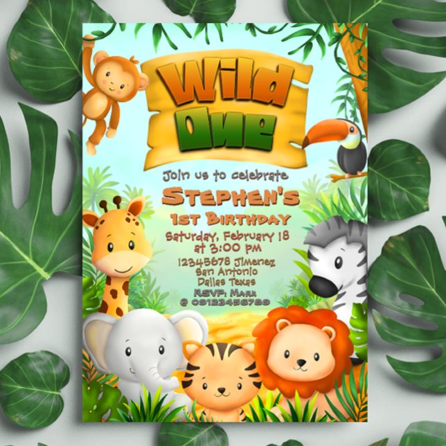 Invitation Sauvage - Animaux de Safari (Wild One - Safari Animals Invitation)