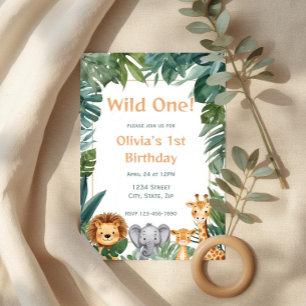 Invitation Sauvage Boho Safari Animaux de la Jungle 1er Anniv