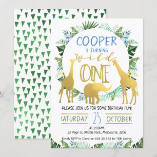 Invitation sauvage d'anniversaire d'animaux d'or