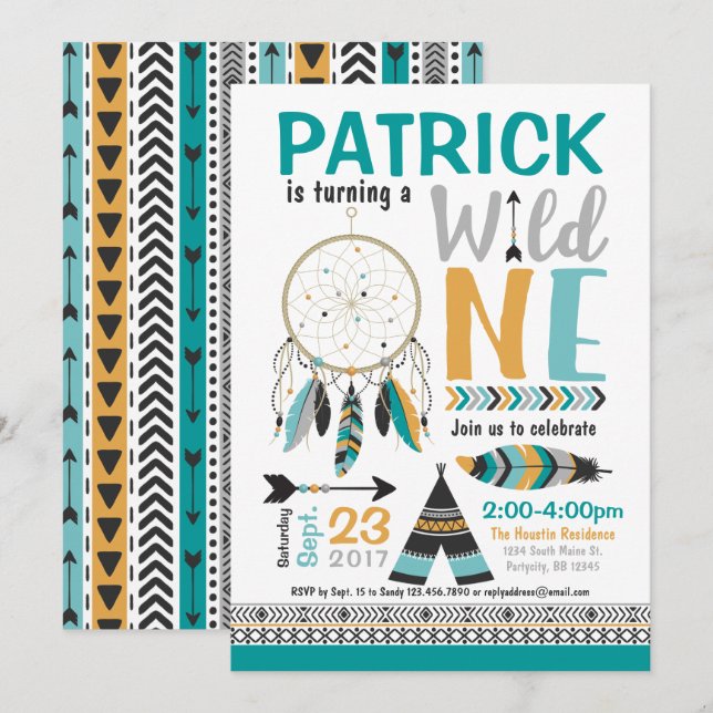 Invitation sauvage d'anniversaire de Dreamcatcher (Devant / Derrière)