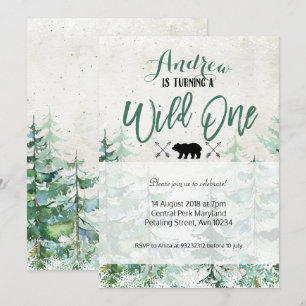 Invitation sauvage d'anniversaire de forêt d'hiver