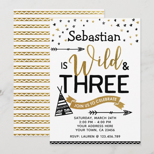 Invitation sauvage et de trois anniversaires (Devant / Derrière)