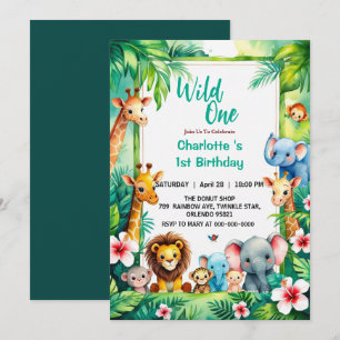 Invitation Sauvage Mignon Animal de la Jungle 1er Anniversair