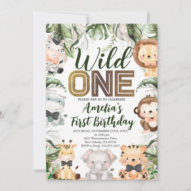 Invitation Sauvage Un Anniversaire, Safari, Jungle SAUVAGE Un (Devant)