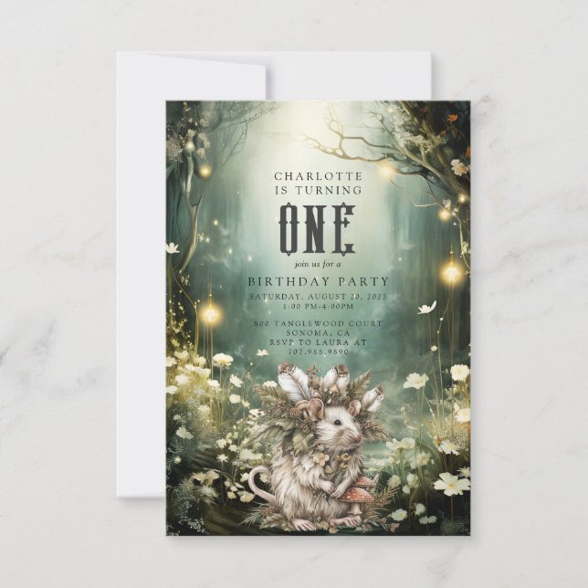 Invitation Sauvage Une Souris de Forêt Enchantée 1er annivers (Devant)
