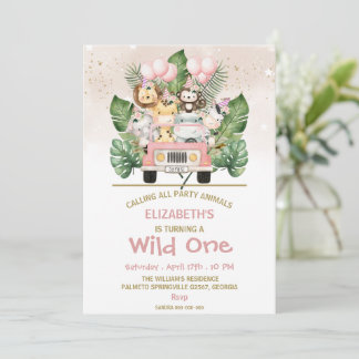 Invitation Sauvageone Fille 1er Anniversaire Jungle Safari An