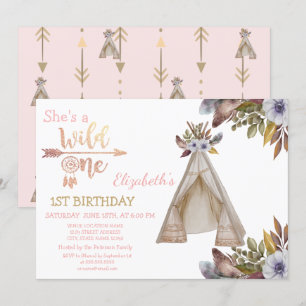 Invitation Sauvageonne,Flèches,Tente,Fleurs,Anniversaire Bohè