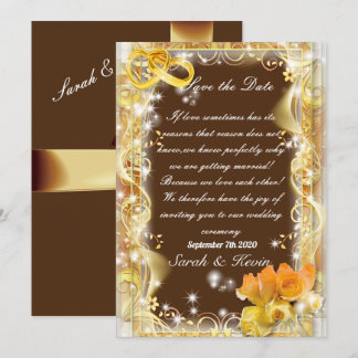 Invitation Sauvegarder la date aquarelle fond orange or et ma