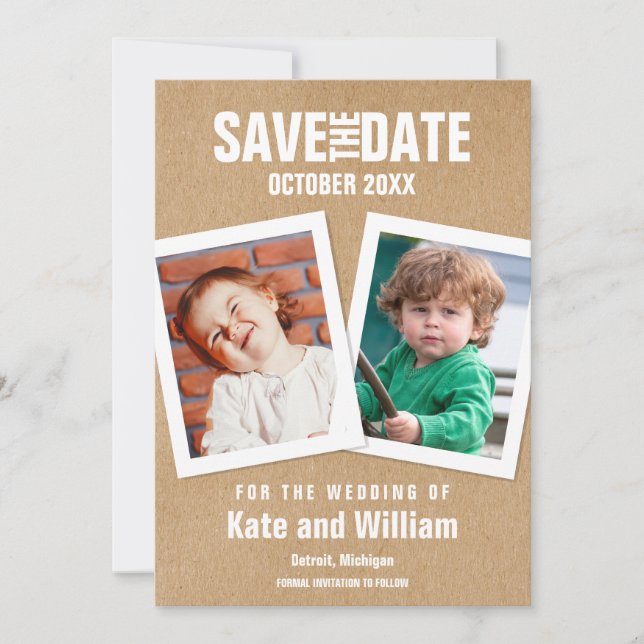 Invitation Sauvegarder la date Enfance Photos Bohème Rustique (Devant)