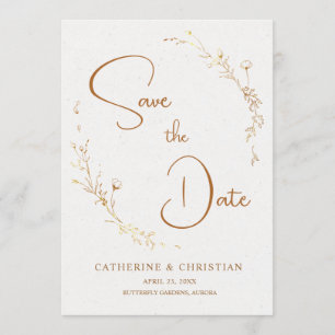 Invitation Sauvegarder la Date Fleurs de Contour Doré