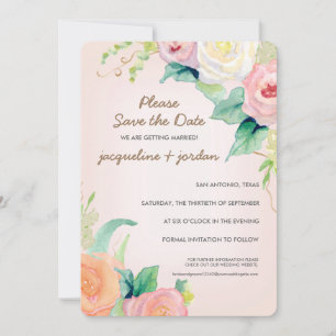 Invitation Sauvegarder la date Fleurs de roses aquarelles mod