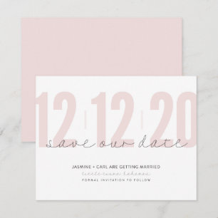 Invitation SAUVEGARDER LA DATE modernes grands nombres rose n