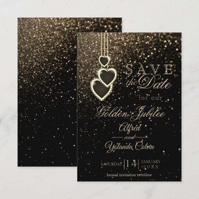 Invitation Sauvegarder la date - Paillettes dorées (Devant / Derrière)