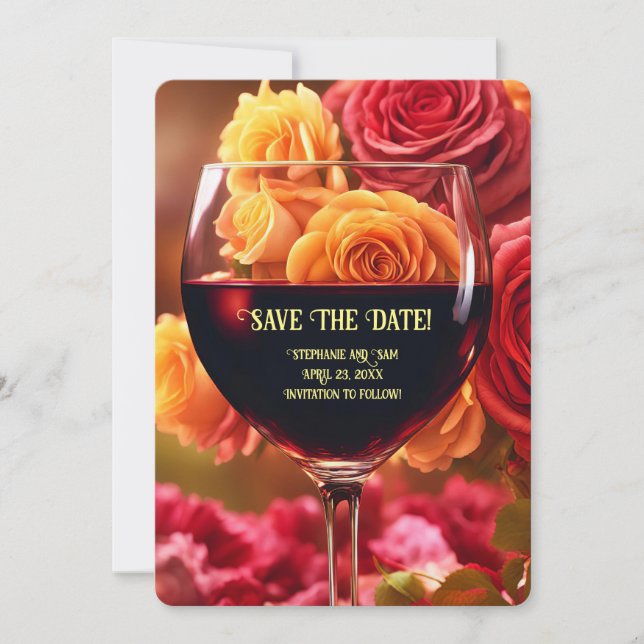 Invitation Sauvegarder la date Vin et Roses  (Devant)