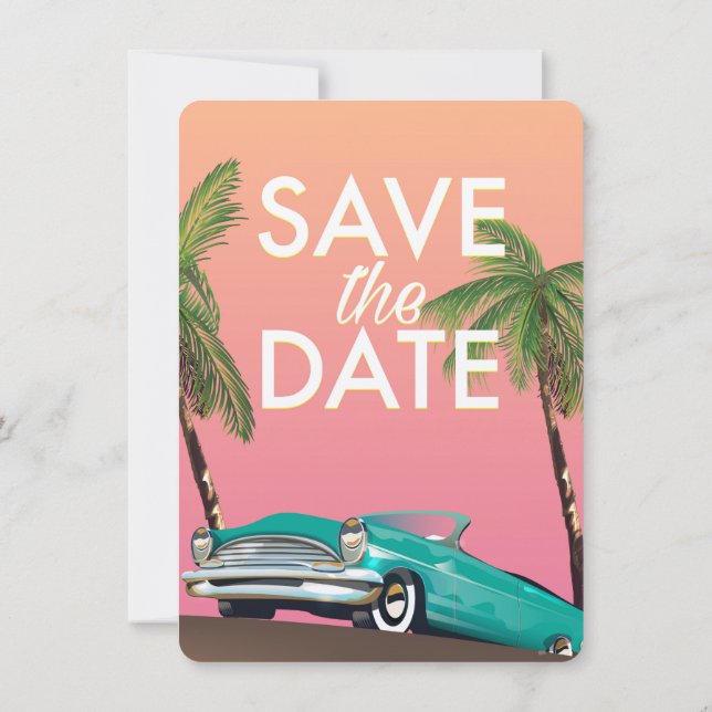 Invitation Sauvegarder la date voiture décapotable vintage (Dos)