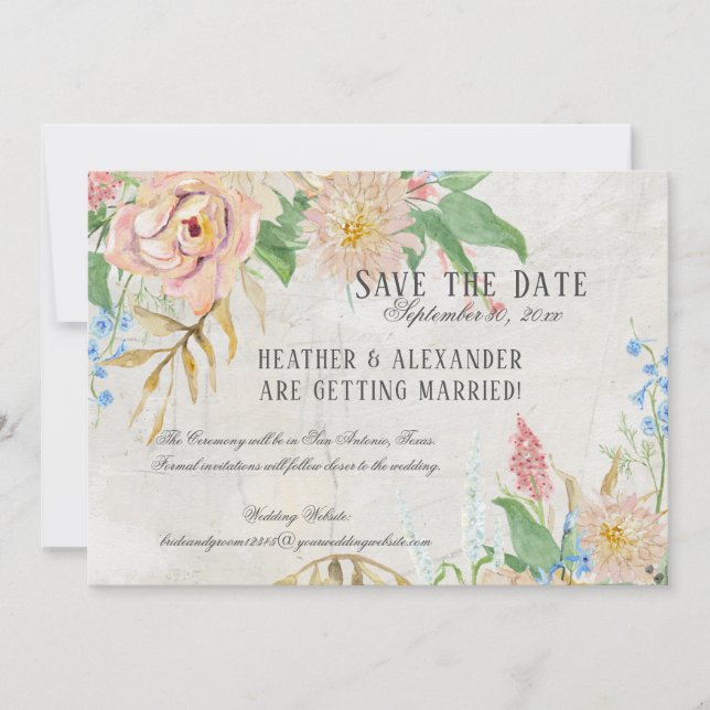 Invitation Sauvegarder la photo de date aquarelle Boho Floral (Devant)