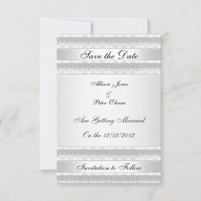 Invitation Sauver la date argent blanc (Devant)