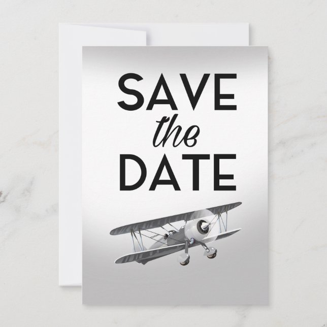 Invitation Sauver la date avion vintage (Dos)