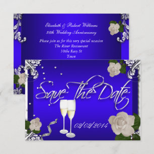 Invitation Sauver La Date Bleu Royal Anniversaire De Mariage