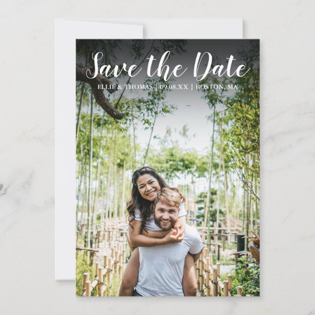 Invitation Sauver la date de mariage moderne simple script ph (Devant)