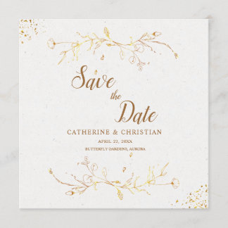Invitation Sauver la date fleurs de contour doré carré