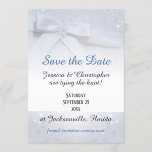 Invitation Sauver la date Nœuds blancs   Nouer le nœud mariag