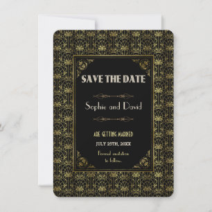 Invitation Sauver la Date   Or Noir Art Déco des Années Folle