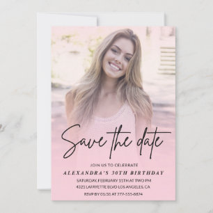 Invitation Sauver la date Photo Dégradé Rose Foncé 30ème