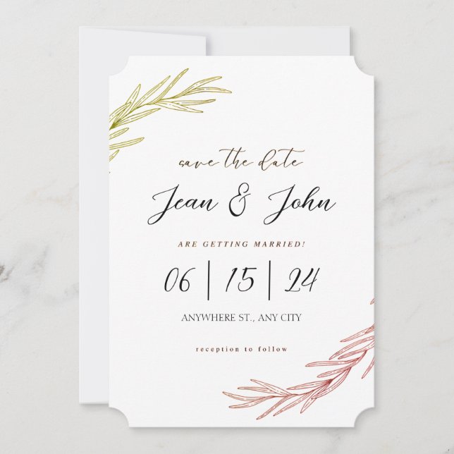 Invitation Sauver la date Pretty Leaf Mariage  (Devant)