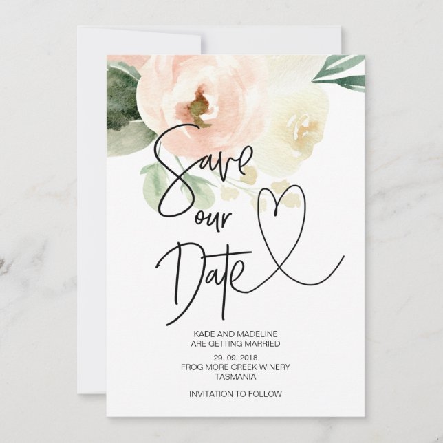 Invitation Sauver notre date Rose Floral Mariage (Devant)