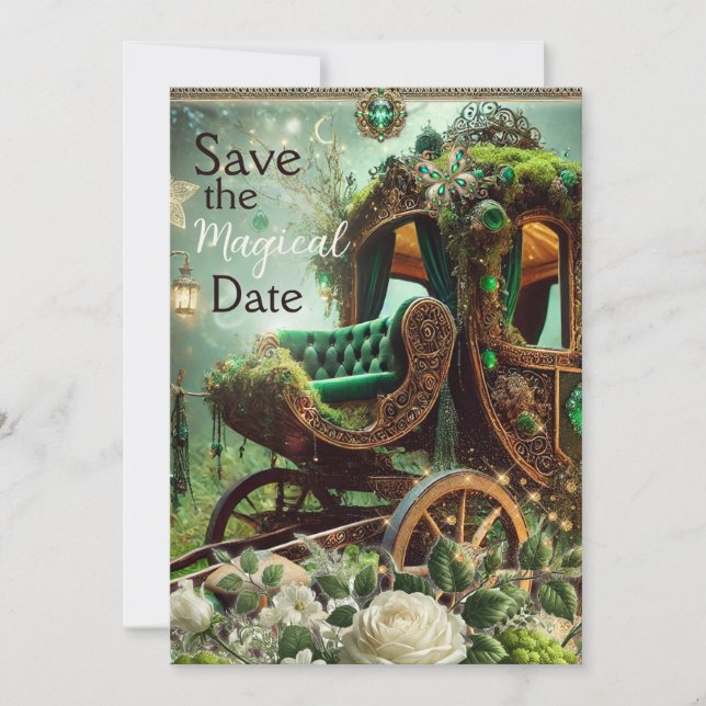 Invitation Sauvez la date magique – Carrosse de la Forêt Ench (Devant)