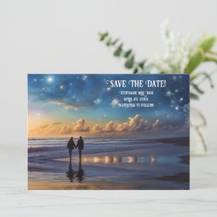 Invitation Sauvez la date romantique couple sur la plage