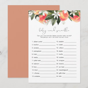 Invitation SAVANNAH Peach Baby Word Scramble Baby shower Jeu