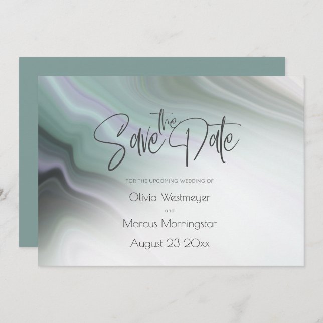 Invitation Save the date | Abstrait Dusty Sage Pale Violet I (Devant / Derrière)