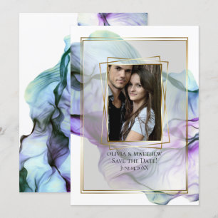 Invitation Save the date Abstraite Encre Turquoise Indigo