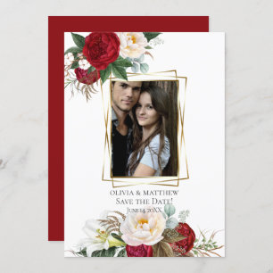 Invitation Save the date   Bourgogne Peony Bouquets floraux