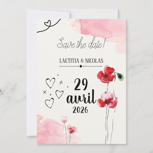 Invitation Save the date "Coquelicots" (Devant)