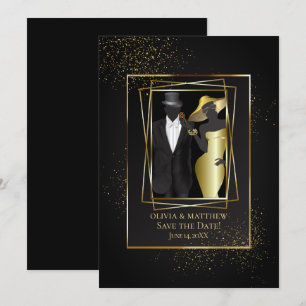 Invitation Save the date   Elégante Parties scintillant noire
