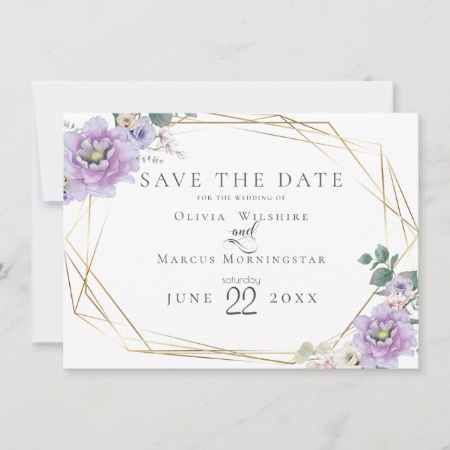 Invitation Save the date | Lavande Aquarelle Peony Flower (Devant)