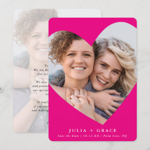 Invitation SAVE THE DATE lgbtq moderne photo cadre coeur rose