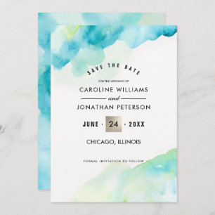 Invitation Save the date. Mariage d'aquarelle turquoise