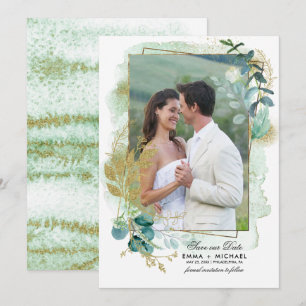 Invitation Save the date. Mariage de photo végétale verte