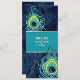 Invitation Save the date. Mariage d'or bleu marine Peacock