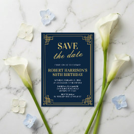 Invitation Save the Date Navy Gold 80th Birthday  Einladung
