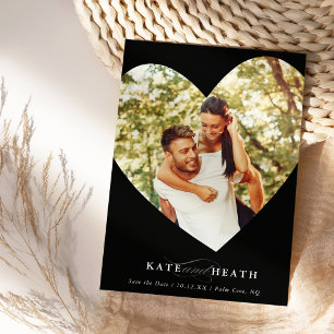 Invitation SAVE THE DATE photo moderne coeur élégant noir