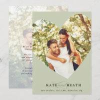 SAVE THE DATE photo moderne mignon coeur vert sage