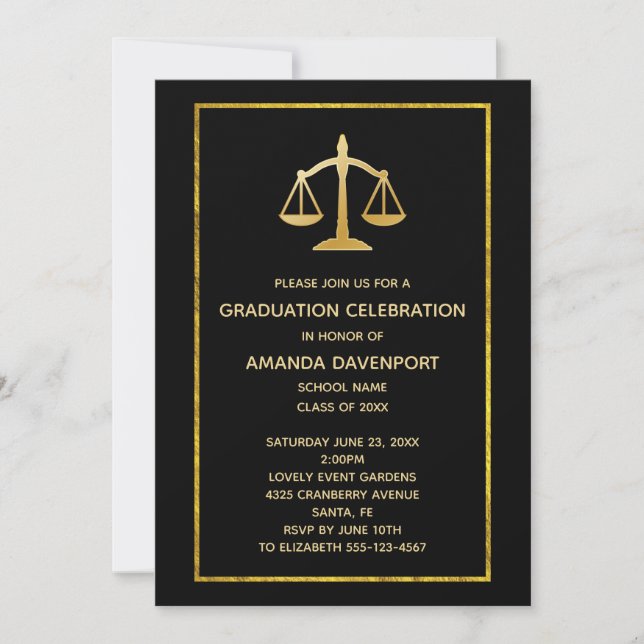 Invitation Scales d'or du droit de la justice Diplôme d'étude (Devant)